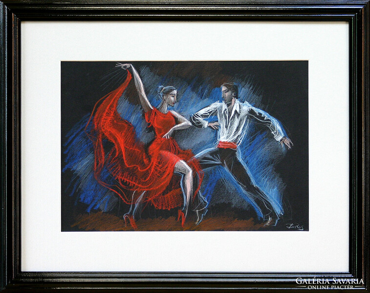 Attila Boros: Spanish dance - with frame 30x40 cm - artwork: 20x30cm - ba23/816