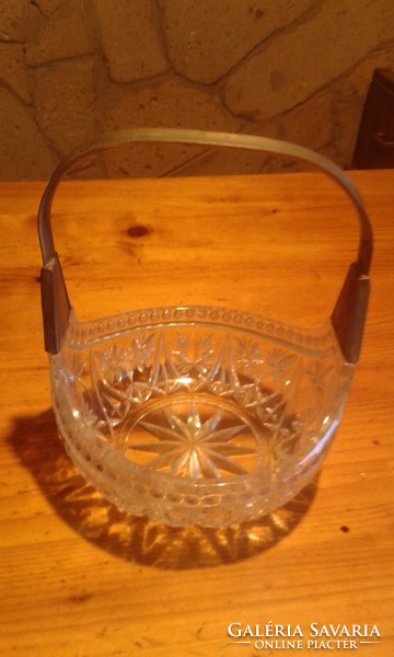 Viennese, approx. 80 years old, antique polished glass serving basket, with alpaca ears