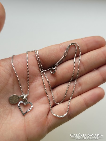 Silver necklace with silver ping pong racket and heart pendant!