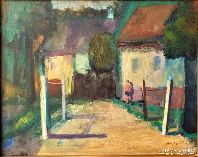 102X82cm! László Ridovics (1925 - 2018) in front of the house c. Issued in a workshop with original warranty!