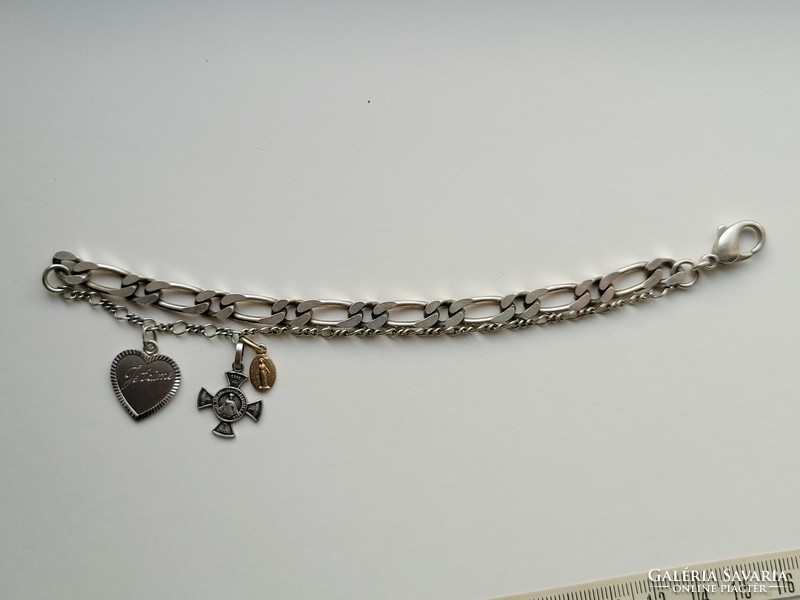 Old double chain silver lucky bracelet with three pendants!!!