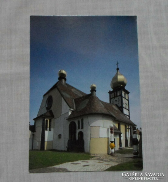 Old Austrian postcard 1.: St. Barbara-kirche bärnbach (Austria, Hundertwasser style, church)