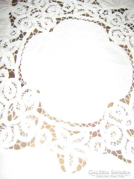 Dreamy white needlework tablecloth with lace inserts