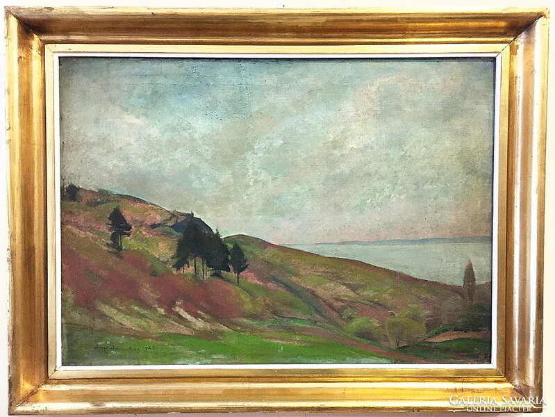 Domokos Pap (1894-1972). Landscape with the balaton, date 1928, oil on canvas