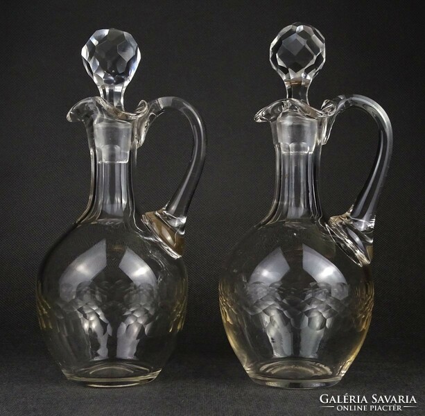 1O081 old polished oil vinegar glass pouring pair 22 cm