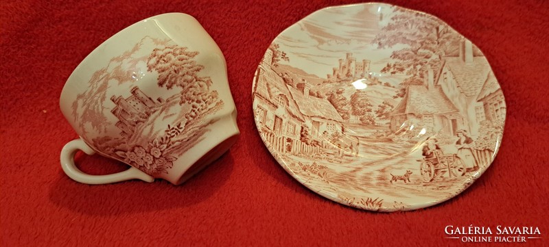 6db angol középkori váras porcelán teás csésze tányérral (M3913)