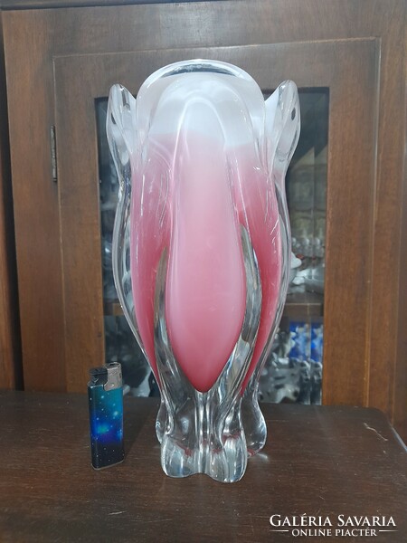 Czech exbor thick crystal vase with ruffled edges.
