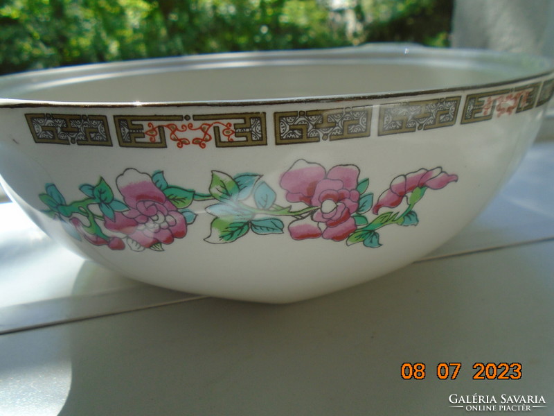English antique porcelain tray with colorful floral pattern