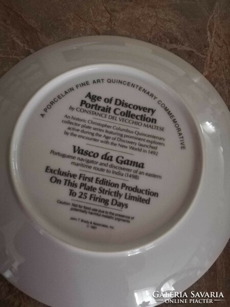 Híres felfedezők-Columbus-Vasco da Gama gyűjtői porcelán dísztányérok
