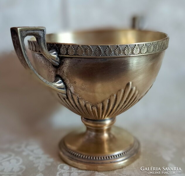 Antik ezüstözött réz kehely, empire talpas pohár (M3896)