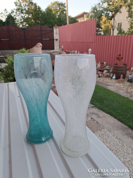 Retro ritkább türkisz  fehér váza repesztett Gyönyörű  Fátyolüveg fátyol karcagi berekfürdői üveg