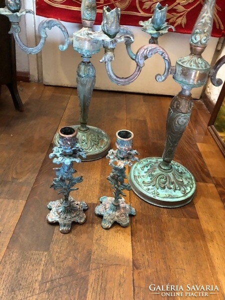 Art Nouveau bronze candle holder set, 34 cm high, 4 pcs