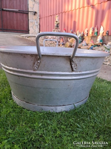 Large aluminum bowl, 2-handled tub, flower pot, rustic decoration for flowers