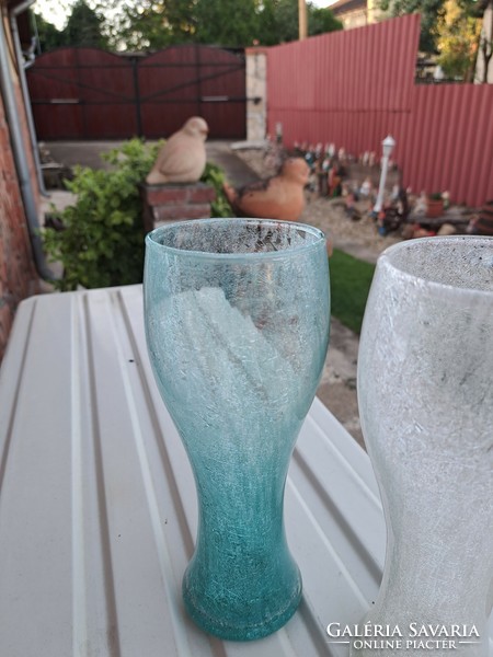 Retro ritkább türkisz  fehér váza repesztett Gyönyörű  Fátyolüveg fátyol karcagi berekfürdői üveg
