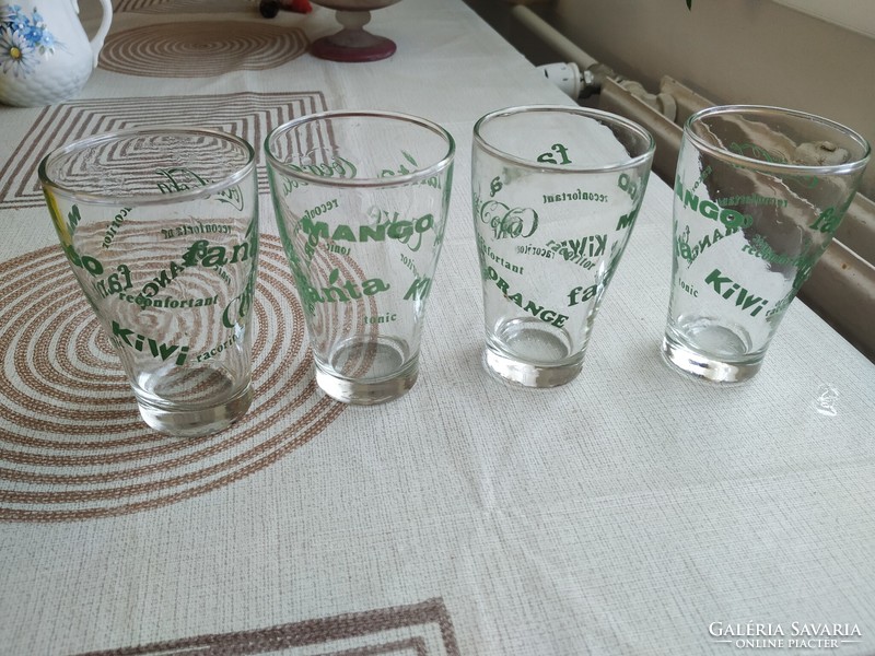 4 soft drink glasses with green inscription for sale! Advertising glass 4 pcs