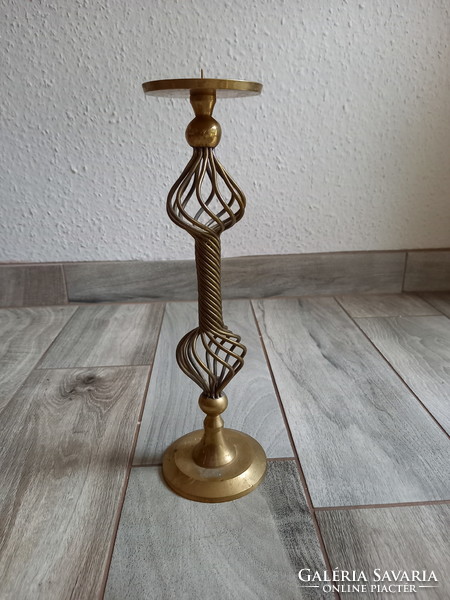 Large antique openwork copper candle holder (32.5x9.8x8.3 cm)
