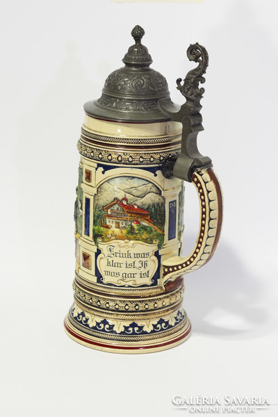 Tin lid, German, painted beer mug
