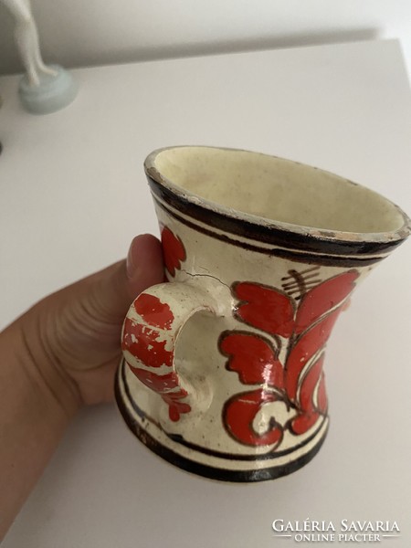 Ceramic jug with tulips, folk ceramics, peasant
