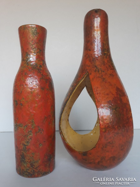 Large lake head ceramic hanging bowl and vase, 37 and 31 cm
