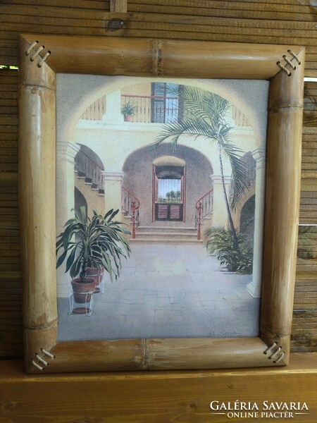 Bamboo framed Mediterranean style wall picture/painting print