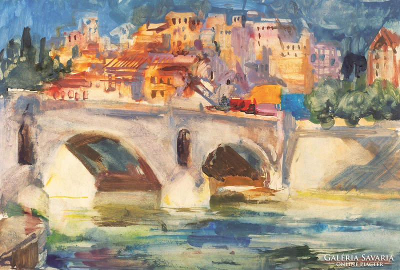 Id. Székács Zoltán festőművész (1921-1983) – A Tevere-part Rómában c. festménye