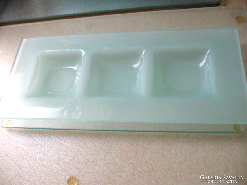 3-compartment recycled green glass serving, candle holder, with a glass plate that can be placed under or over