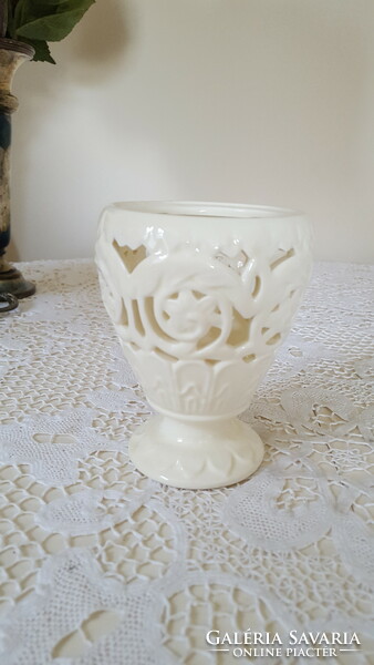 Wonderful openwork, lacy cream-white ceramic bowl, goblet