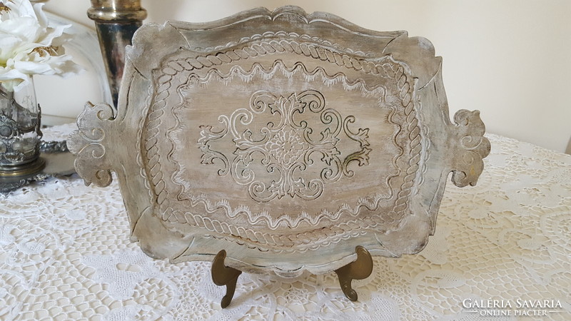 Italian Florentine wooden tray with small handles