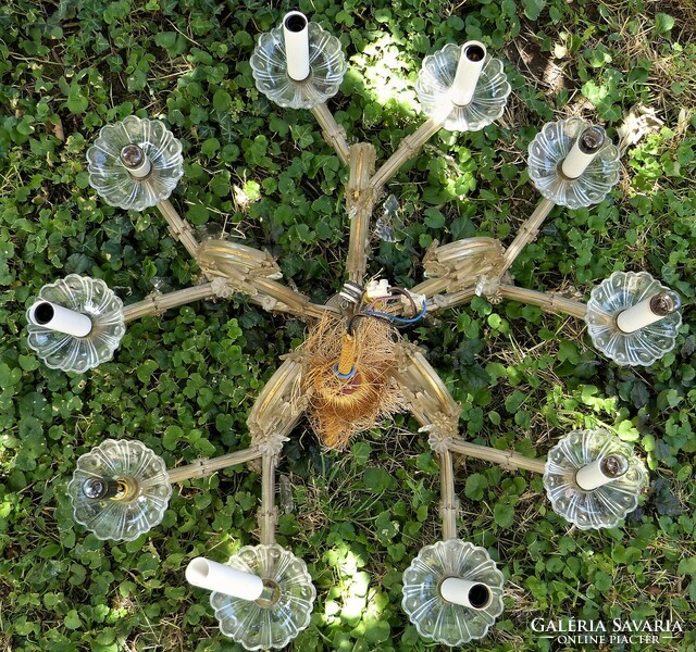 10-arm crystal chandelier.