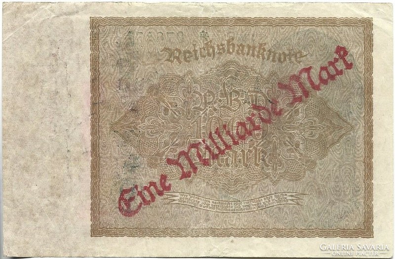 1000 Marks overstamped 1 billion Marks 1922 Germany