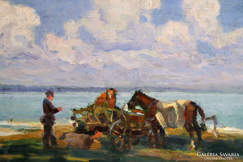István Bosznay (1868-1944) - balaton 1920. Oil on wood 26x42cm