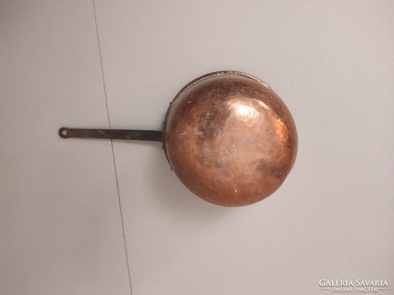Antique kitchen tool red copper frying pan with large handle and iron handle 485 7563