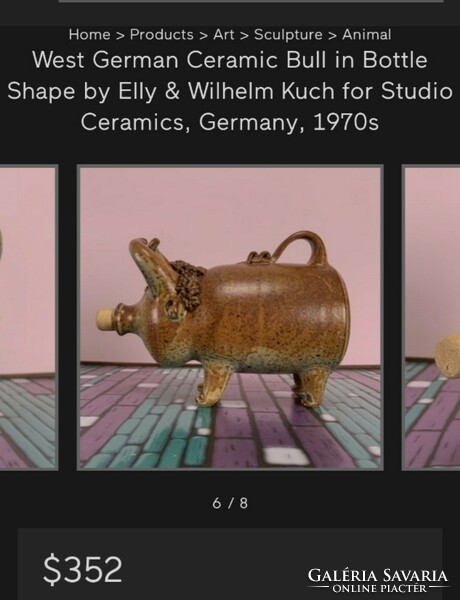 West German Ceramic Bull Bottle, Elly & Wilhelm Kuch, Studia Ceramics, Germany, 1970s