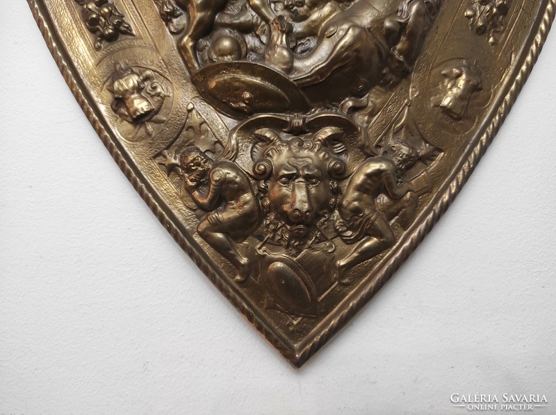 Antique red copper shield copy multi-faceted galvanoplastic wall decoration battle scene military 483 7505