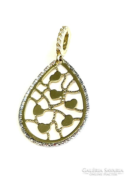 White and yellow gold leaf pendant