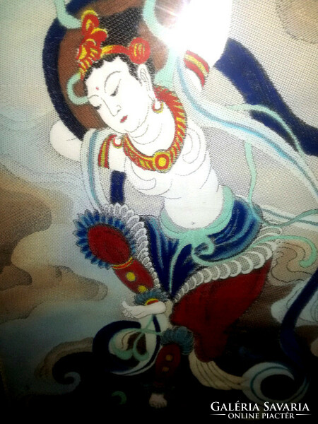 White tara - old Buddhist woven textile picture framed 74 x 52 cm - art&decoration