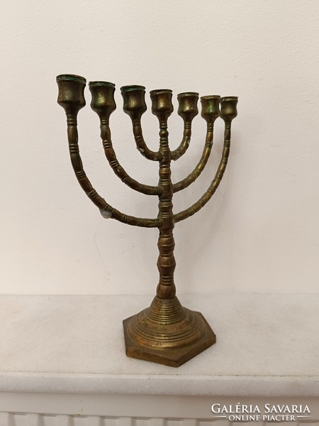 Antique menorah Judaica copper Jewish candle holder 7 branch menorah 959 7651