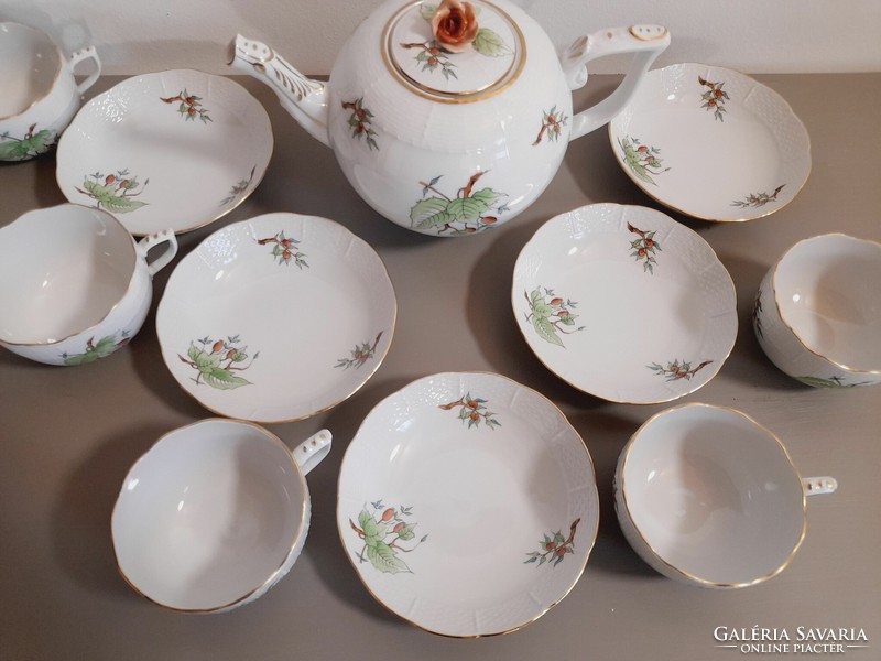 Herend rosehip tea set with Hecsedli pattern, 5 cups