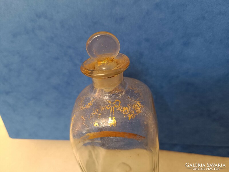 Antique Biedermeier pints huta glass with gold decoration stopper 19th century 934 7616