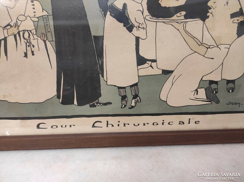 Antik orvosi grafika nyomat karikatúra 1930 kórházi jelenet keretben 494 7594