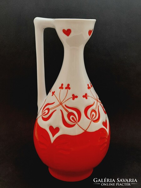 Zsolnay vase with handle, jug with handle with Hungarian pattern, 27.5 cm