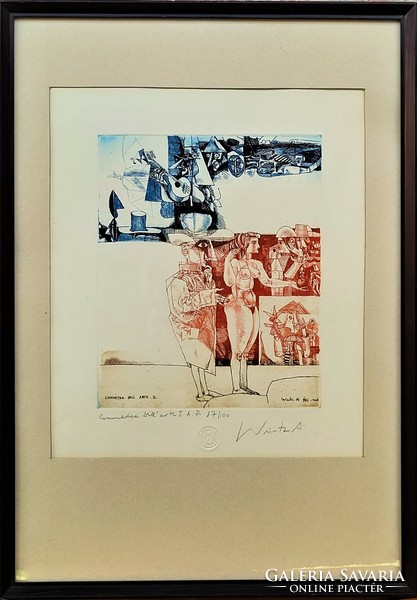 Adam Würtz (1927 - 1994) commedia dell' arte i. C. Color etching with original warranty!
