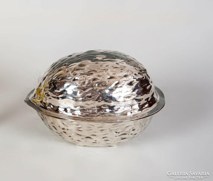 Silver walnut-shaped box