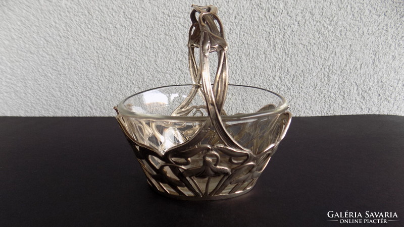 Antique silver art nouveau basket with handles!