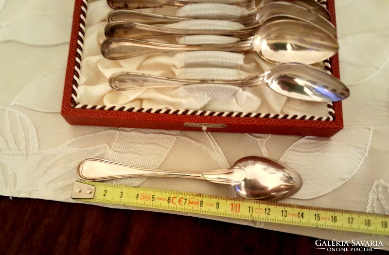 6 tea spoons kept in a display case in a box.