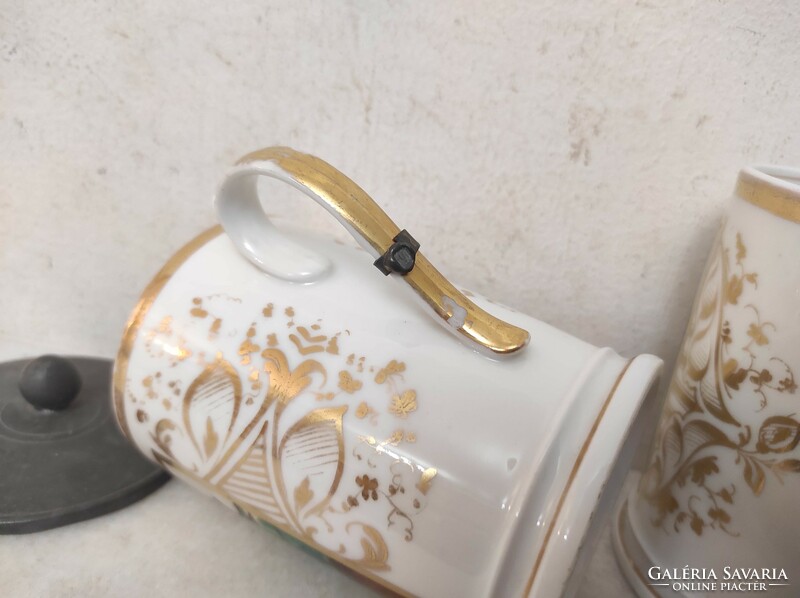 Anti konyhai eszköz biedermeier porcelán csésze 2 darab ón fedővel tájkép motívum 588 7576