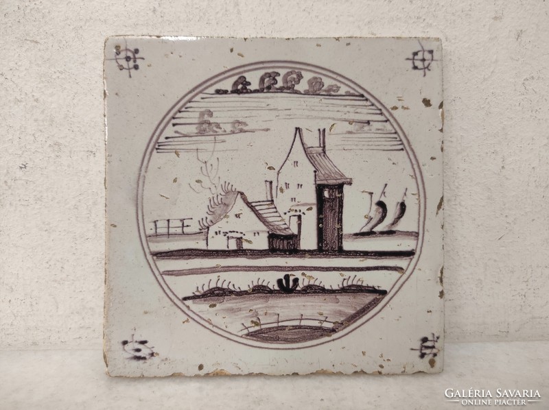 Antique Delft tile 18th century brown building motif delft 557 7519
