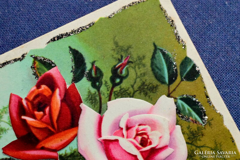 Art deco glitter decoupage postcard rose