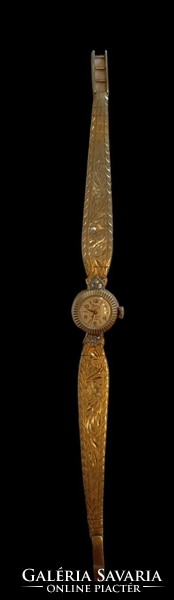 Women's gold cocktail watch decorated with 6 diamonds, 1970s