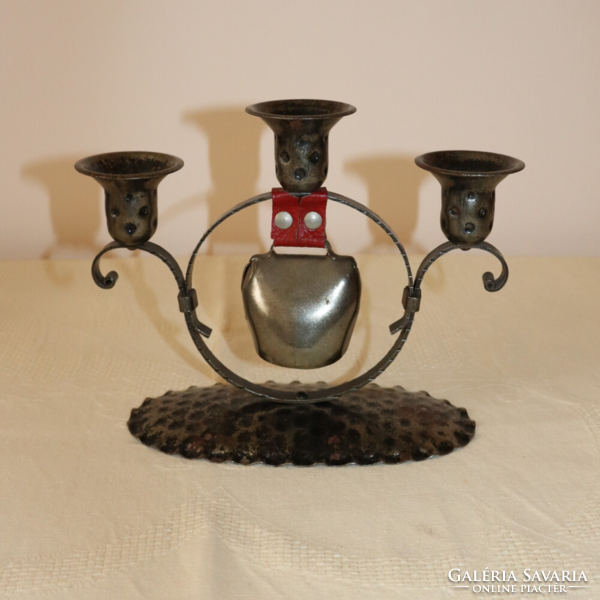Vintage three-pronged candlestick with bell